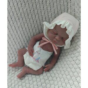 One Brown Skin Eyes Closed Sleeping Newborn Girl 4.4lbs Full Silicone Baby Doll